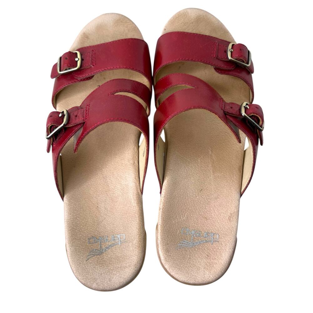 Dansko Karena Leather Buckle Strap Comfort Sandal in Red Wine Casual Women's 7.5 - Picture 8 of 13
